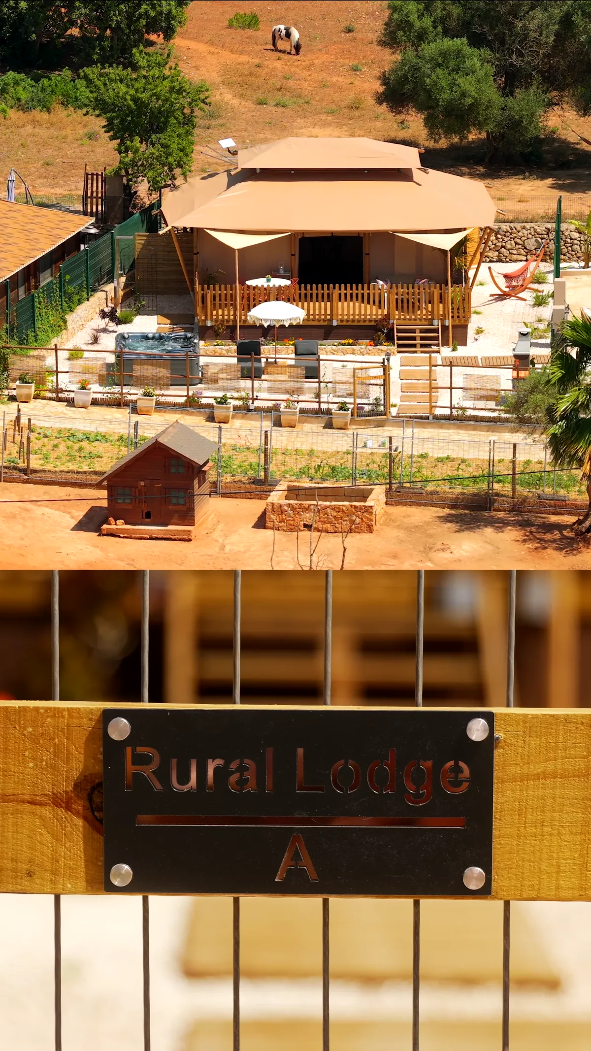Het naambordje Rural Lodge A bij de ingang