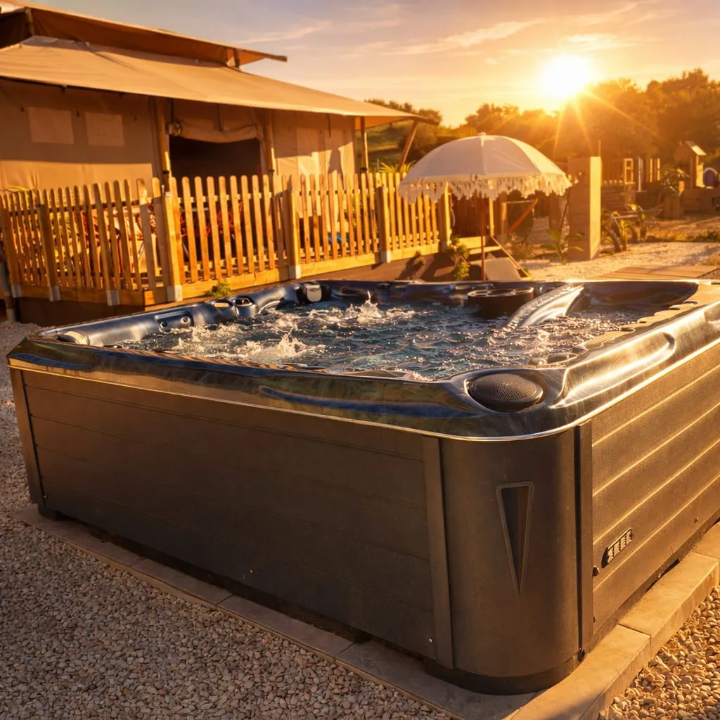 De Jacuzzi Lodge bij zonsondergang